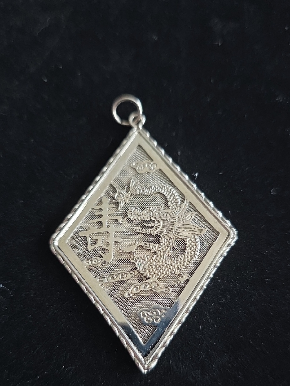 Dragon Engraved Pendant Necklace Charm in Silver Tone